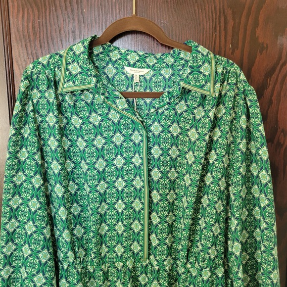 NWT Max Studio Green Geometric Print Women's MIDI Dress Size 2X Boho Chic - Picture 2 of 13